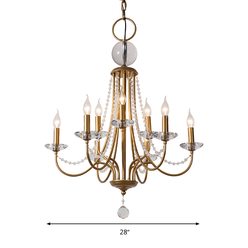 Crystal Candelabra Pendant Chandelier Lodge 9/12 Lights Living Room Hanging Ceiling Light in Brass