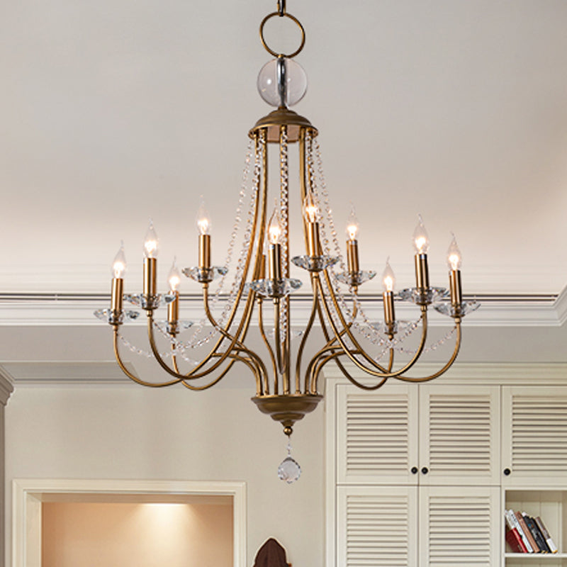 Crystal Candelabra Pendant Chandelier Lodge 9/12 Lights Living Room Hanging Ceiling Light in Brass