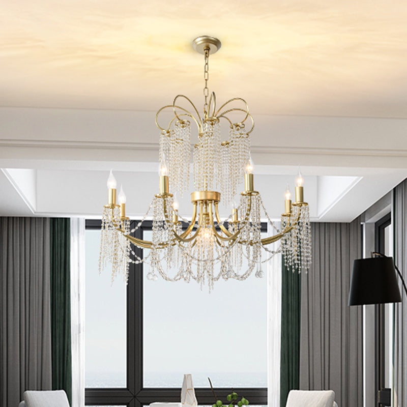 Crystal Gold Plafond lustre perlé 6/8 Lumières Traditionnel suspendu suspendu pour le salon