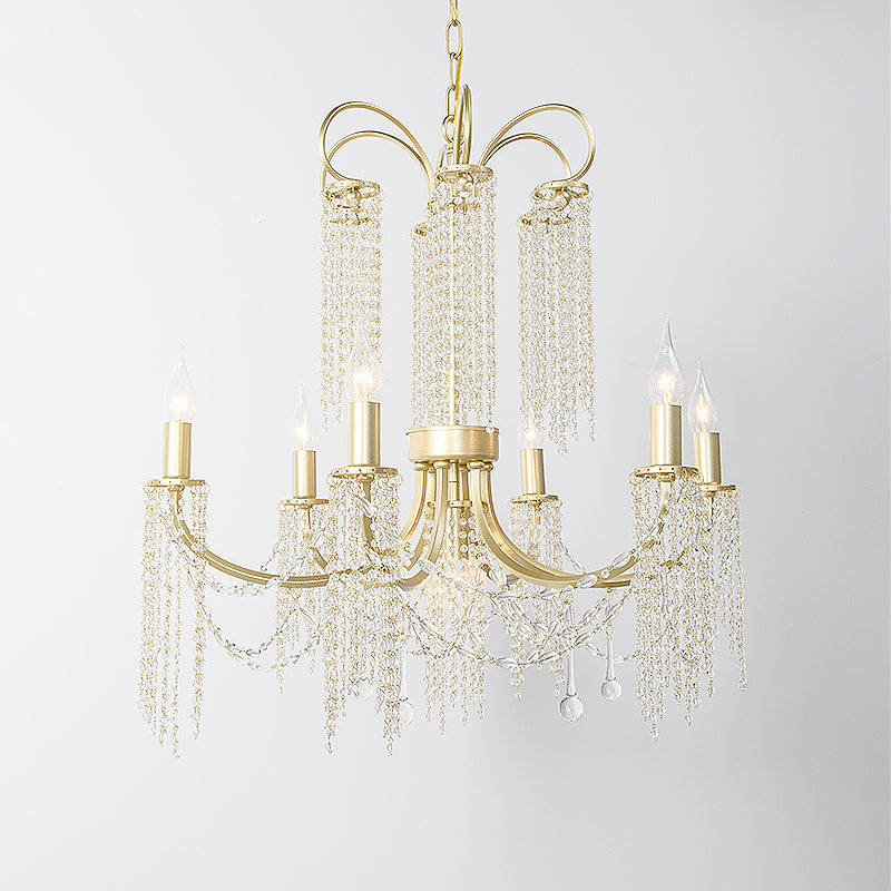 Crystal Gold Plafond lustre perlé 6/8 Lumières Traditionnel suspendu suspendu pour le salon