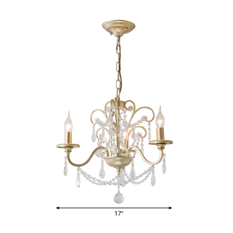 Gold Swooping Arm Chandelier Light Countryside Crystal 3/6/8 Lights Dining Room Ceiling Lamp