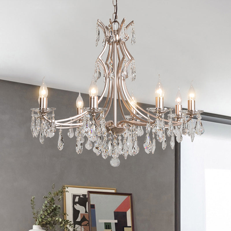 8 lumières Light Chandelier d'éclairage de lustre Lodge Chrome Crystal Suspension Lampe pour le salon