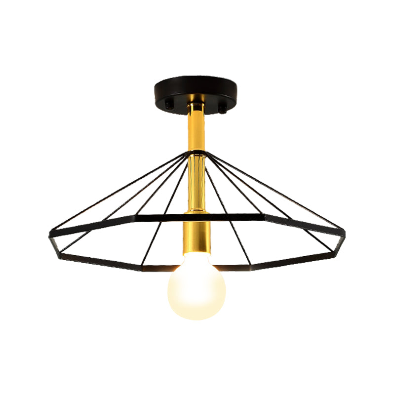 Black Tapered Semi Flush Ceiling Light Metal Minimalist 1 Light Ceiling montés Fixture for Lobby