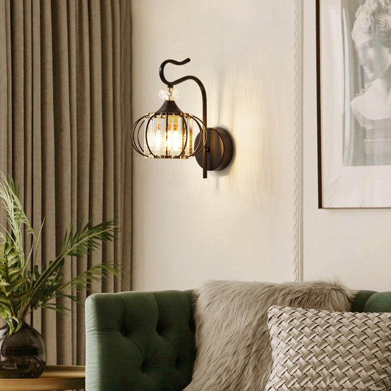Crystal Lantern Wall Mounted Lamp Simplicity 1-Light Crystal Sconce Lighting for Living Room