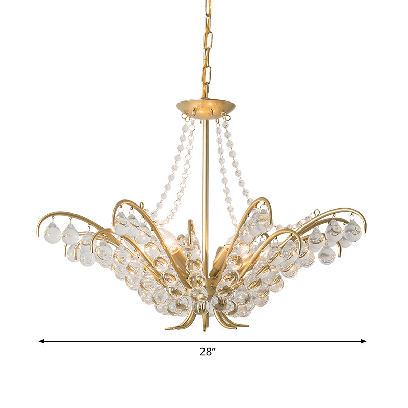 Chandelier de plafond de bougie traditionnelle 6 lumières LAMPE SUSPENSION CRISTAL CRISTAL EN GOL pour le salon