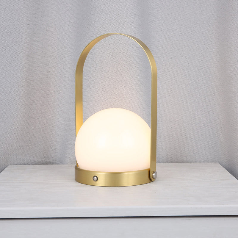 Globe White Glass Table Light Minimalist 1-Light Nightstand Lamp with Handle