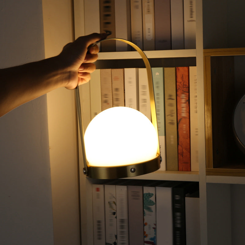 Globe White Glass Table Light Minimalist 1-Light Nightstand Lamp with Handle