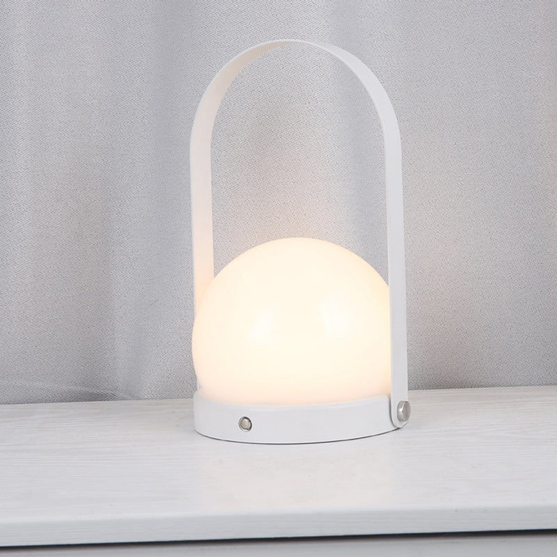 Globe White Glass Table Light Minimalist 1-Light Nightstand Lamp with Handle