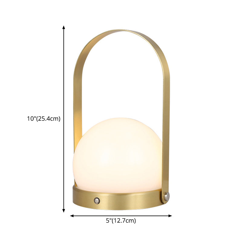 Globe White Glass Table Light Minimalist 1-Light Nightstand Lamp with Handle