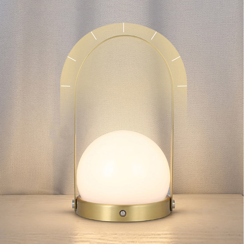 Globe White Glass Table Light Minimalist 1-Light Nightstand Lamp with Handle