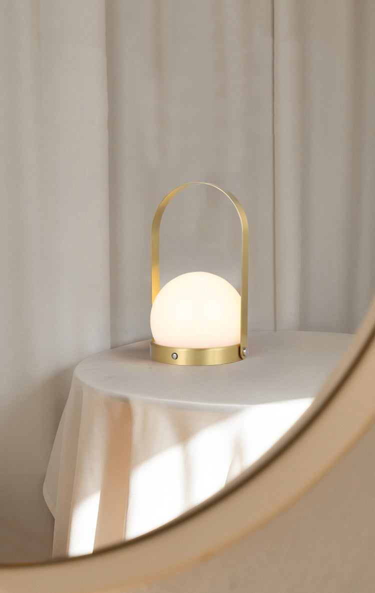 Globe White Glass Table Light Minimalist 1-Light Nightstand Lamp with Handle