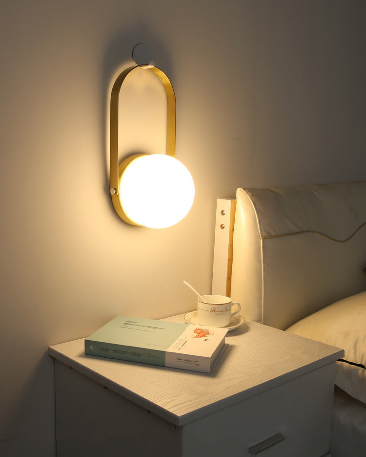 Globe White Glass Table Light Minimalist 1-Light Nightstand Lamp with Handle