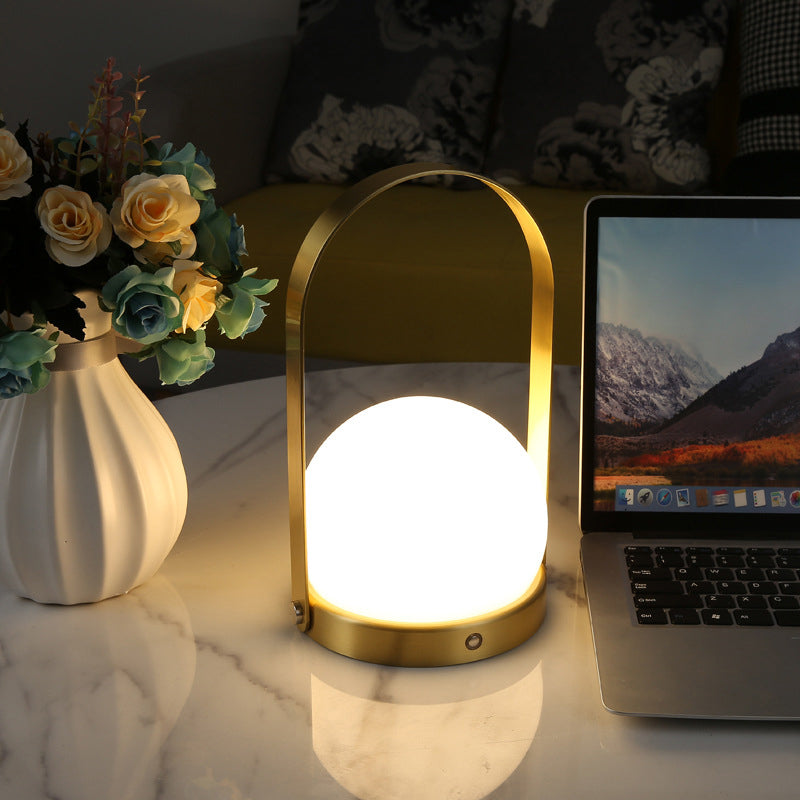 Globe White Glass Table Light Minimalist 1-Light Nightstand Lamp with Handle