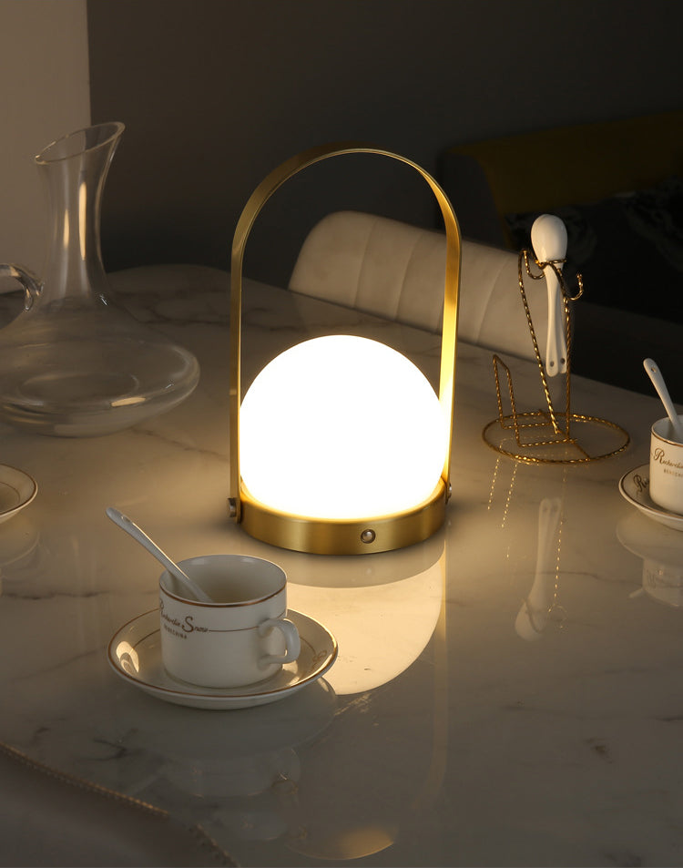 Globe White Glass Table Light Minimalist 1-Light Nightstand Lamp with Handle