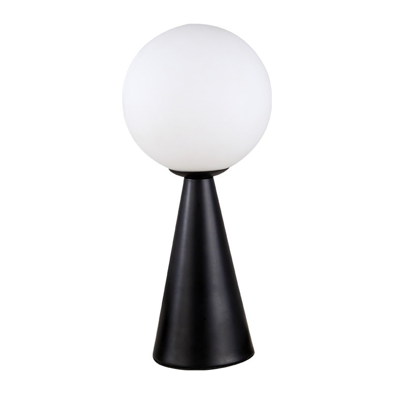 Conical Table Lamp Postmodern 1-Light Metal Night Light with Ball White Glass Shade
