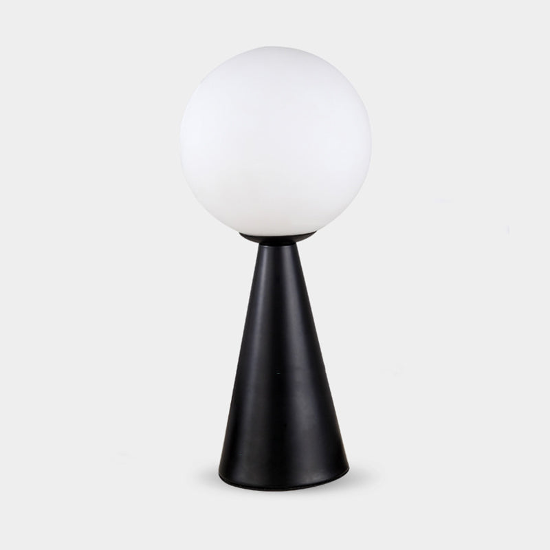 Conical Table Lamp Postmodern 1-Light Metal Night Light with Ball White Glass Shade