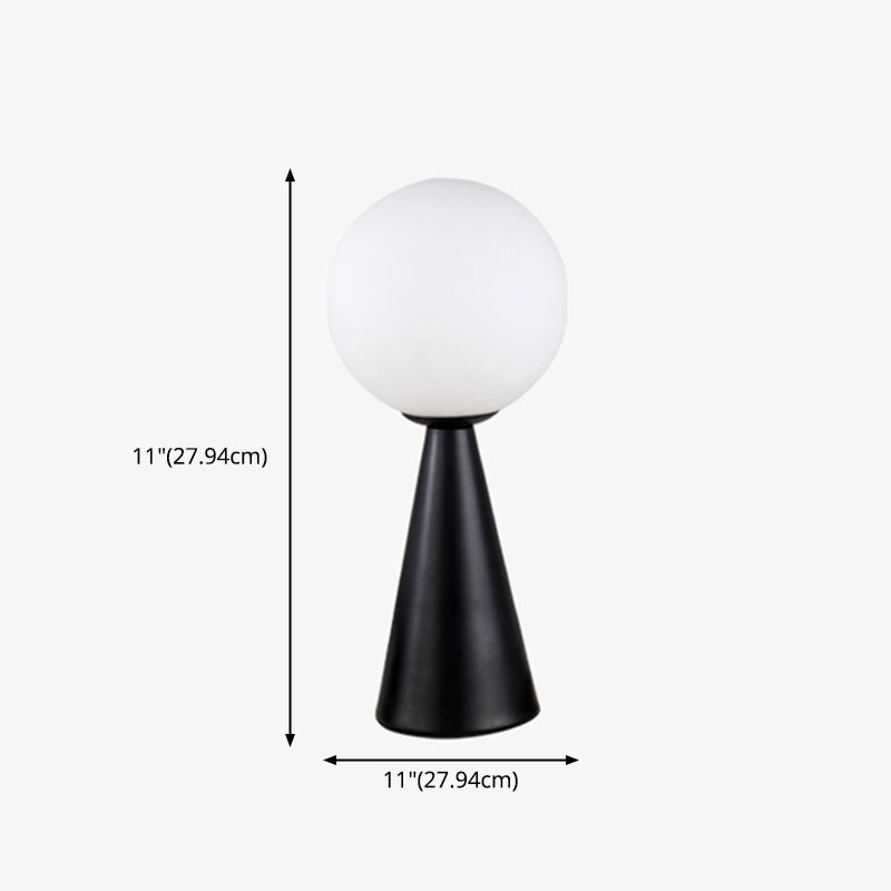 Conical Table Lamp Postmodern 1-Light Metal Night Light with Ball White Glass Shade