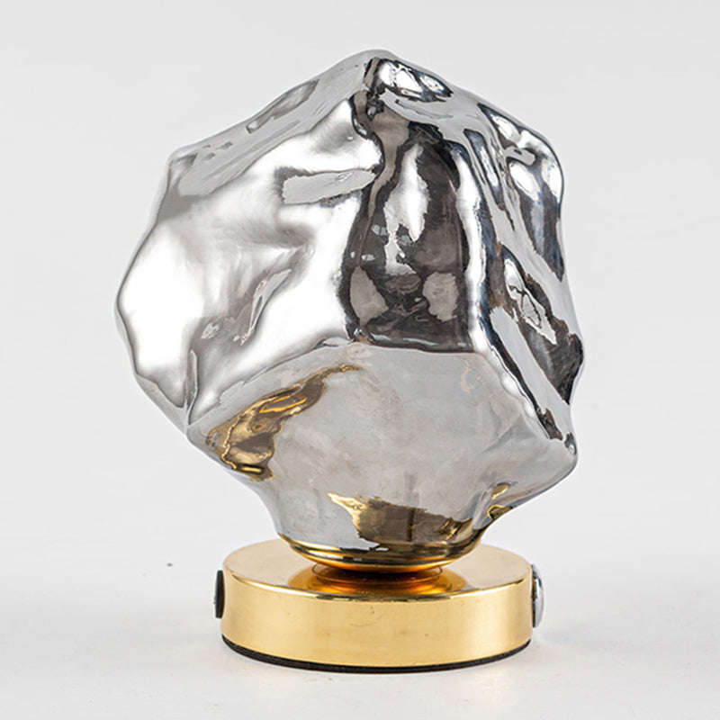 Lámpara de mesa de oro de 1 luces de color nocturna de vidrio en forma de piedra