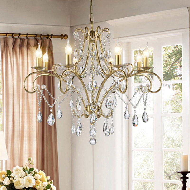 Curved Arm Kitchen Chandelier Lighting Rural Crystal 6/8 Lights Gold Hanging Pendant Light