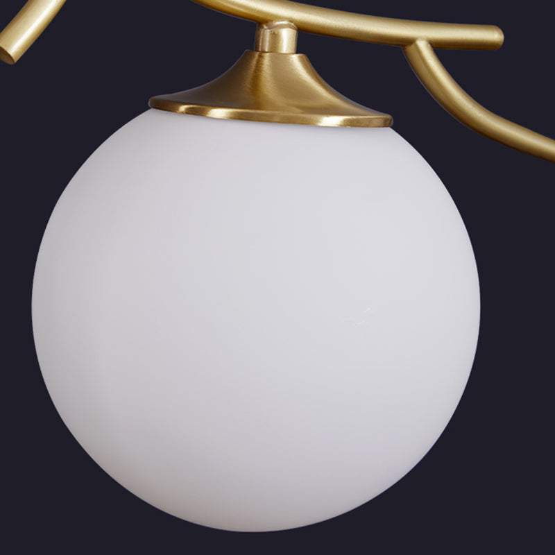 Postmodern Ball Shade Nightstand Lamp Ivory Glass 1-Light Living Room Table Light in Brass