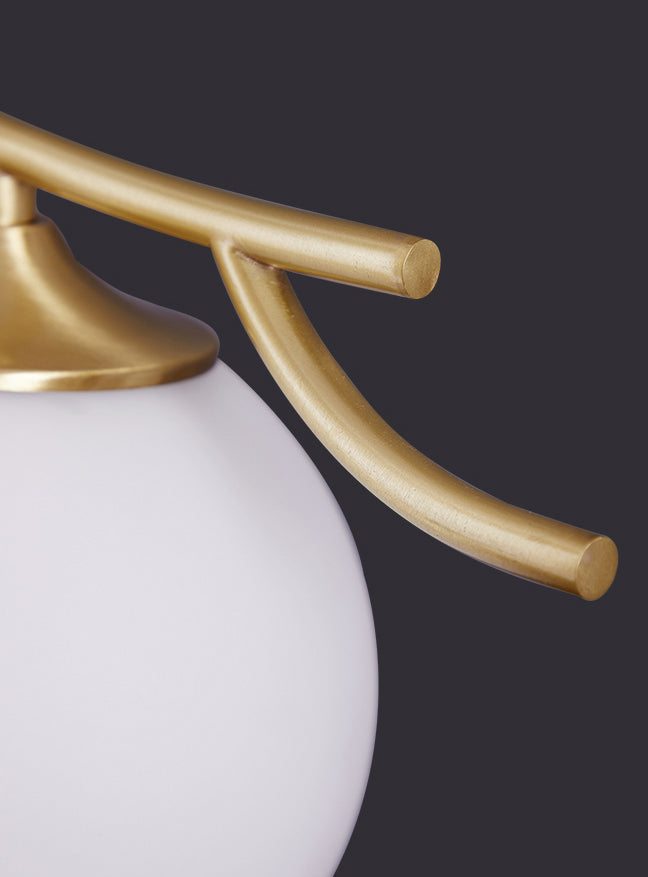 Postmodern Ball Shade Nightstand Lamp Ivory Glass 1-Light Living Room Table Light in Brass