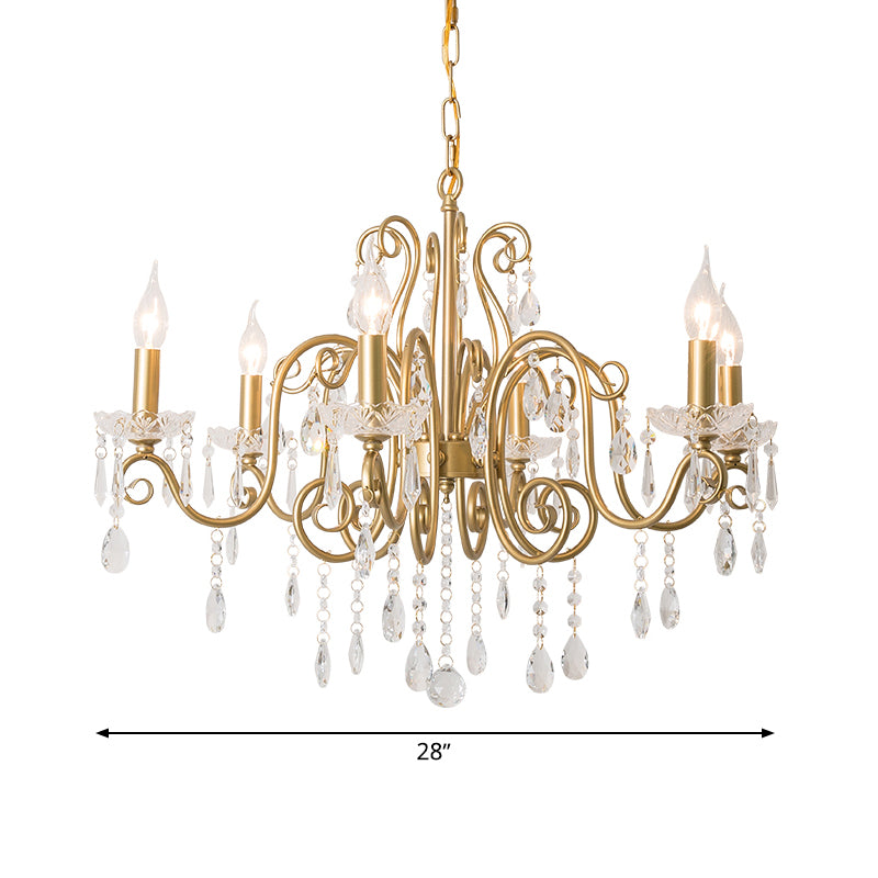 Gold 6 Lights Chandelier Lighting Fixture Lodge Crystal Candelabra Suspension Pendant