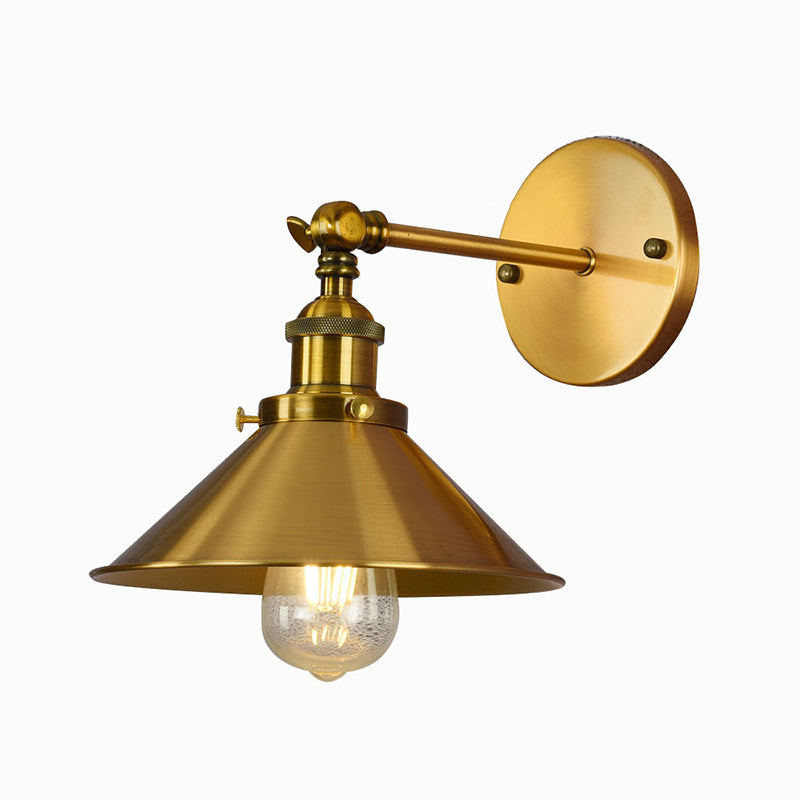 Industrial Clad Cone Wall Lights Iron 1-Light Wall Sconce Lighting in Gold