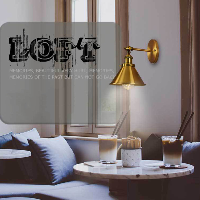 Industrial Clad Cone Wall Lights Iron 1-Light Wall Sconce Lighting in Gold