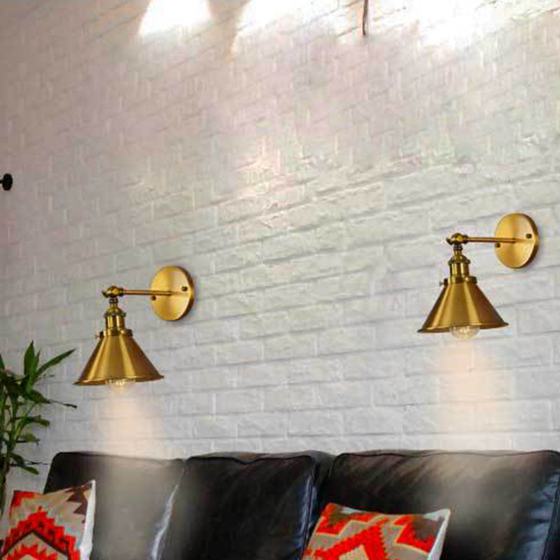 Industrial Clad Cone Wall Lights Iron 1-Light Wall Sconce Lighting in Gold