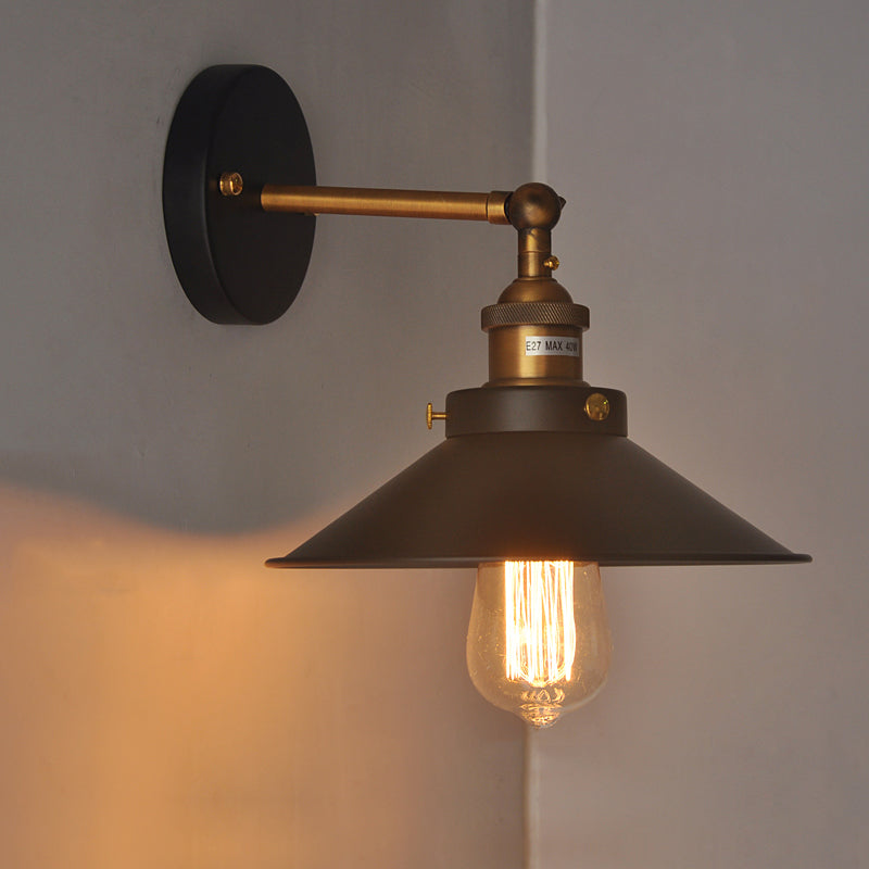 Cone Wall Light Lamp Sconce Industrial Iron 1-Light Wall Mounted Light Fixture in Black