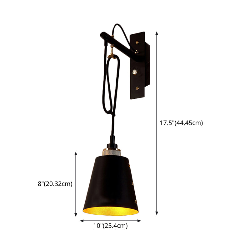 Accesorios de iluminación de pared de cono ajustable de hierro antiguo iluminación de apliques de pared de 1 luces en negro