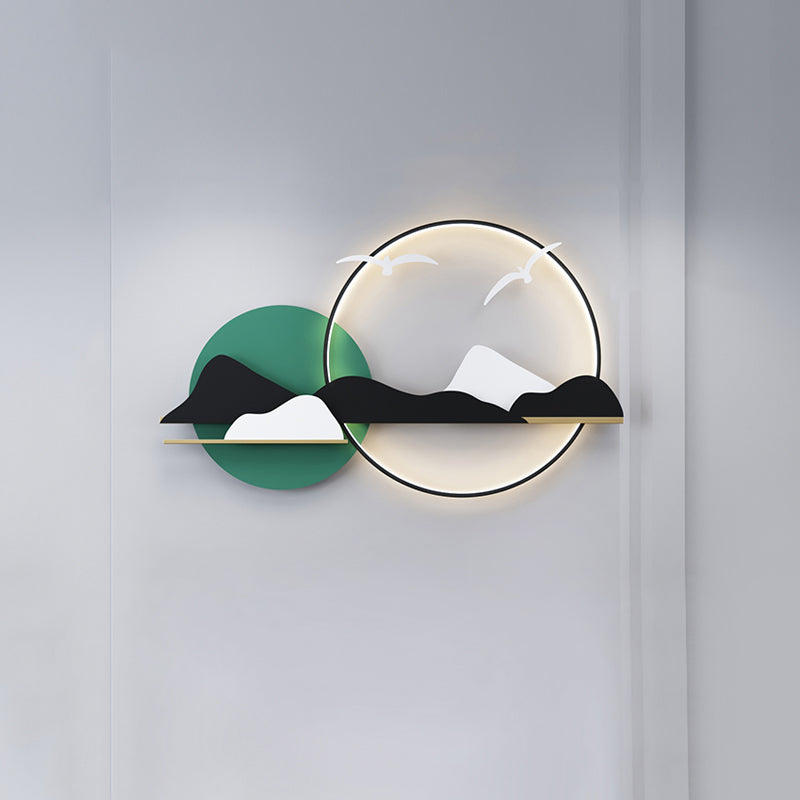 2-Lights Round Wall Sconce Modern Simple Style Glass Wall Lighting in White and Green and Orange