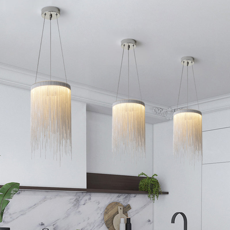 White Chain Chandelier Light Fixture Minimalism Metal 6 Lights Dining Room Pendant Lighting