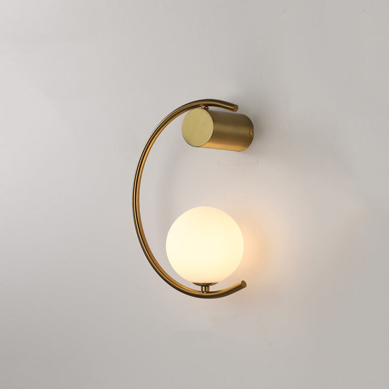 1-Light Round Wall Sconce Modern Simple Style Glass Wall Lighting in Black and Gold