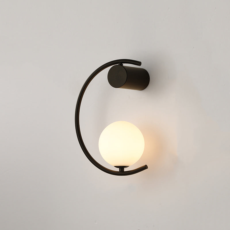 1-Light Round Wall Sconce Modern Simple Style Glass Wall Lighting in Black and Gold