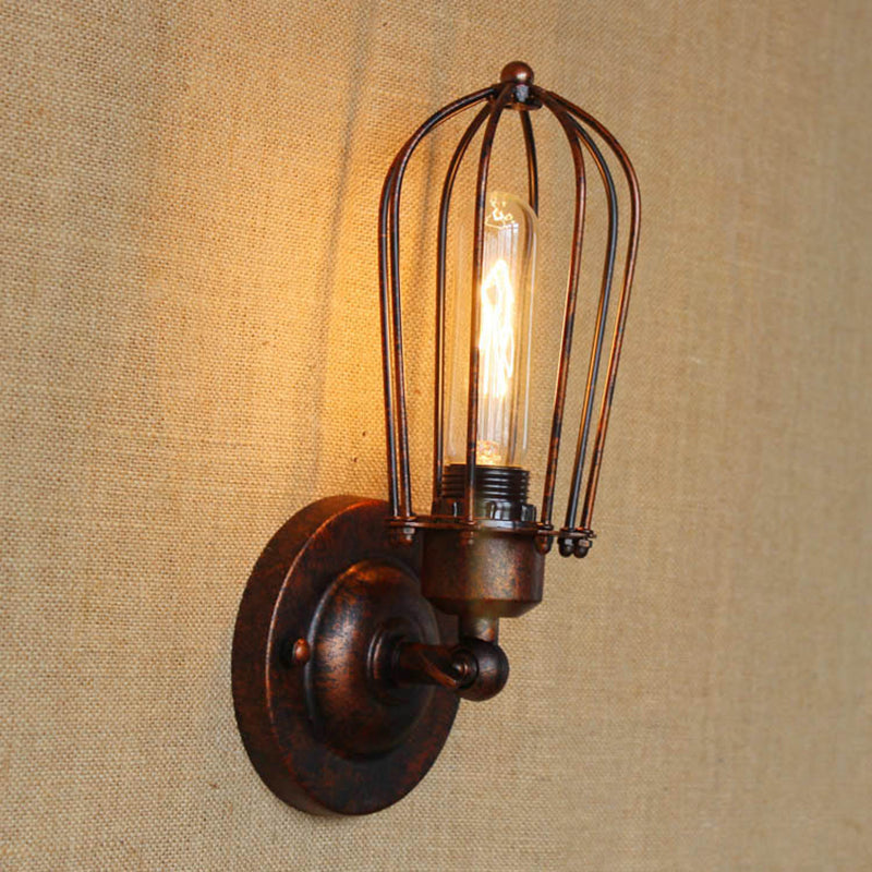 Wrought Iron Wall Lamp Sconce Industrial Cage Bedroom Sconce Light Fixture