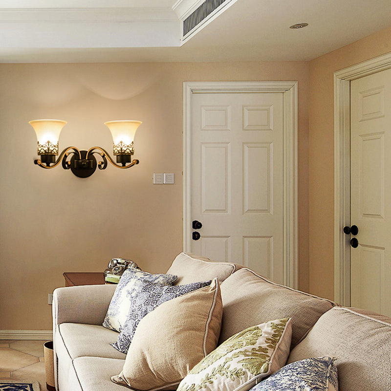 White Glass Wall Mount Lamp 1-Light Traditional Wall Lighting Fixture for Bathroom