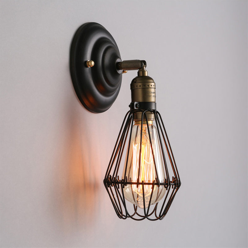 Wrought Iron Wall Lamp Sconce Industrial Loft 1-Light Sconce Lamp for Hallway