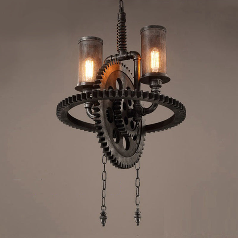 Industrial Vintage 2-Light Hanging Lamp Wrought Iron Inverted Pendant Light for Commercial Place