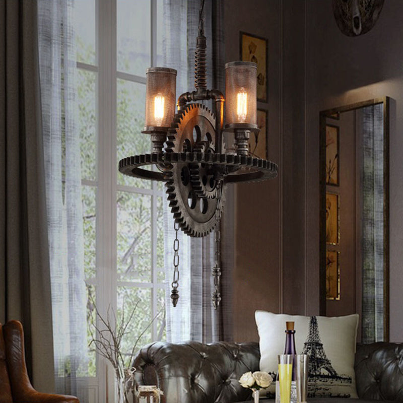 Industrial Vintage 2-Light Hanging Lamp Wrought Iron Inverted Pendant Light for Commercial Place