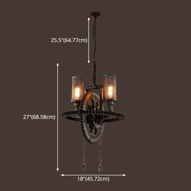 Industrial Vintage 2-Light Hanging Lamp Wrought Iron Inverted Pendant Light for Commercial Place