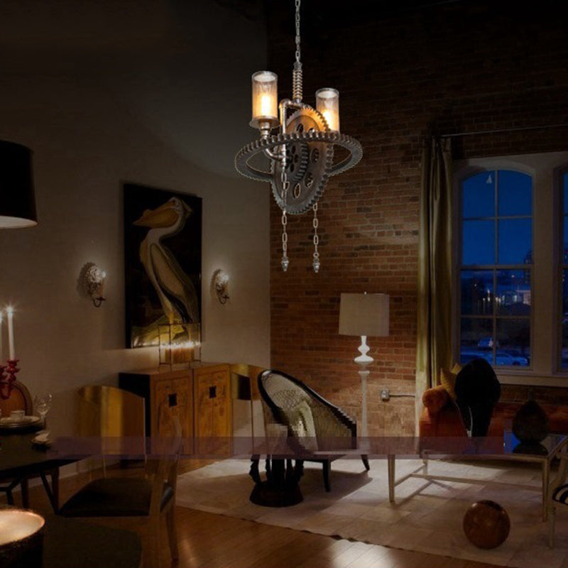 Industrial Vintage 2-Light Hanging Lamp Wrought Iron Inverted Pendant Light for Commercial Place