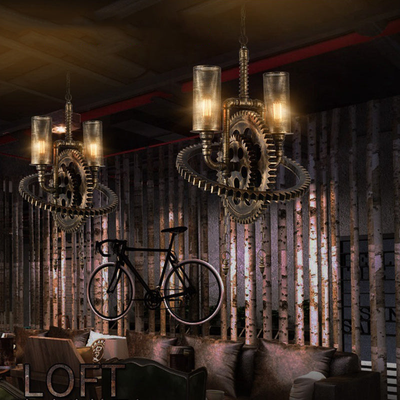 Industrial Vintage 2-Light Hanging Lamp Wrought Iron Inverted Pendant Light for Commercial Place