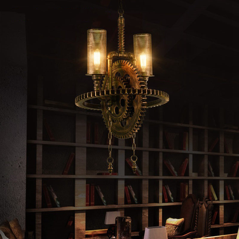 Industrial Vintage 2-Light Hanging Lamp Wrought Iron Inverted Pendant Light for Commercial Place