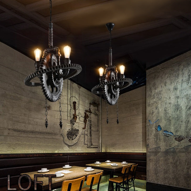 Industrial Vintage 2-Light Hanging Lamp Wrought Iron Inverted Pendant Light for Commercial Place