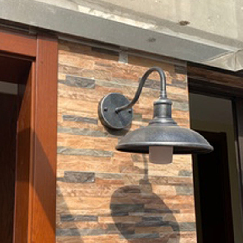 Antique Schwanenhalsstamm Wandleuchter Metall 1-Licht-Wandmontage in schwarzem und gealtertem Messing