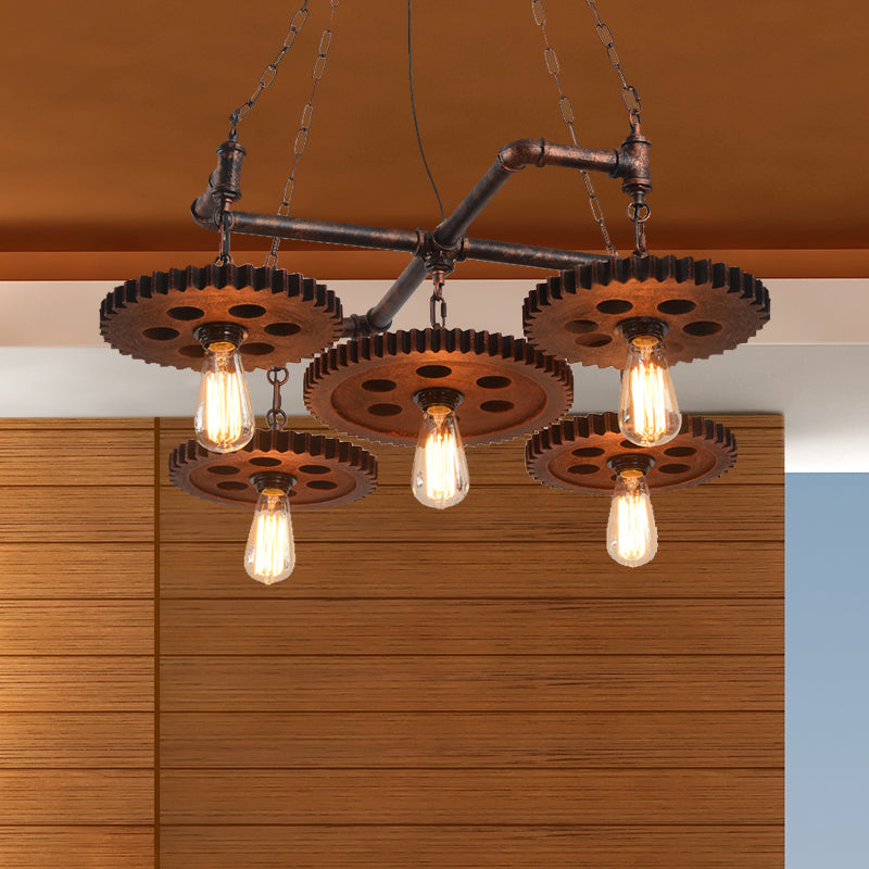 5 lichten metalen kroonluchter lamp boerderij bronzen open bol restaurant hangende lichtkit