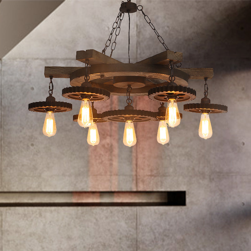 Rust Exposed Bulb Ceiling Chandelier Industrial Metallic 3/7 Lights Restaurant Pendant Light Kit