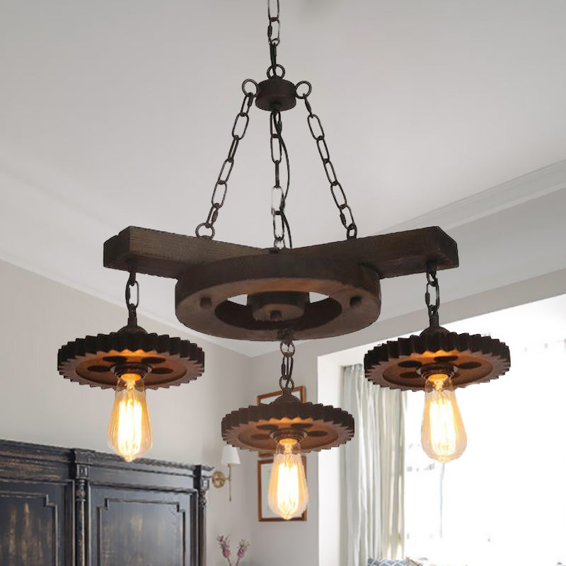 Rust Exposed Bulb Ceiling Chandelier Industrial Metallic 3/7 Lights Restaurant Pendant Light Kit