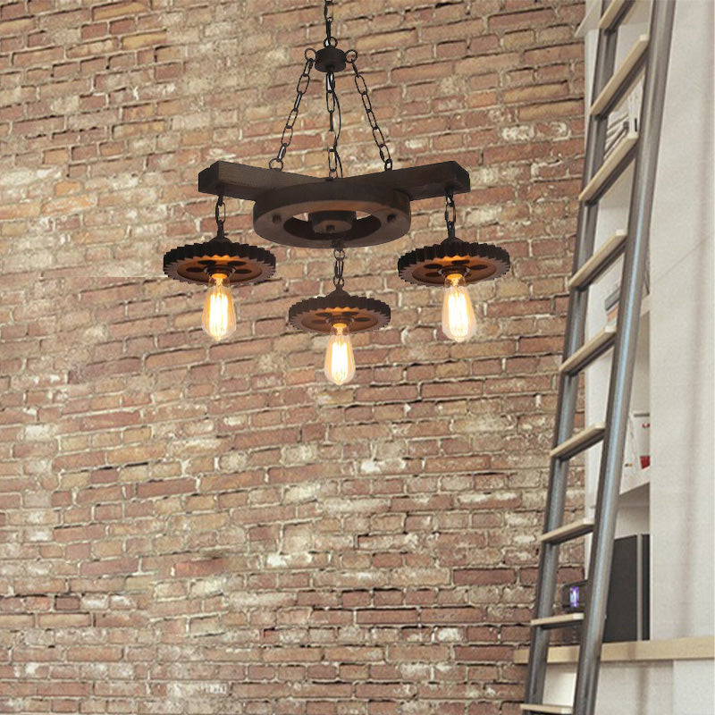 Rust Exposed Bulb Ceiling Chandelier Industrial Metallic 3/7 Lights Restaurant Pendant Light Kit